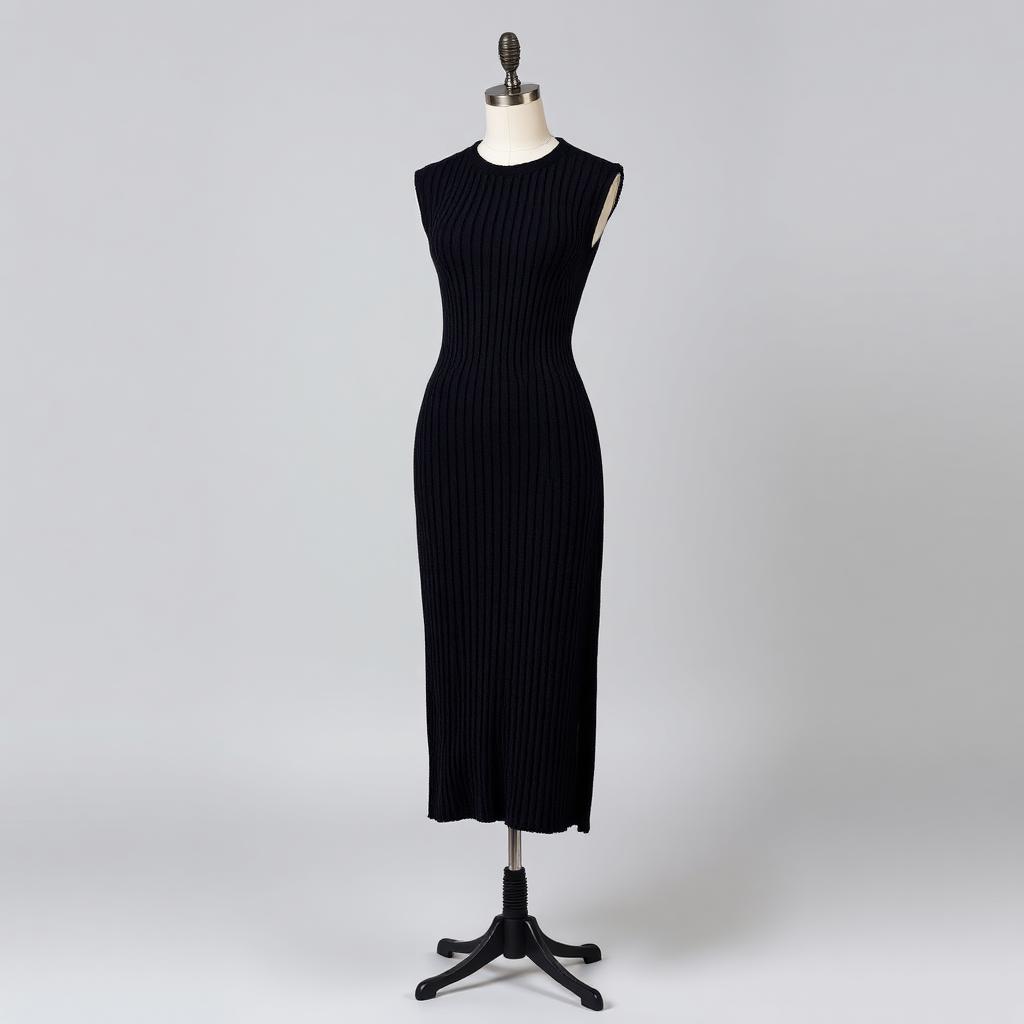 Vestido Midi Canelado Preto — produto disponível na loja Alma Urbana Moda