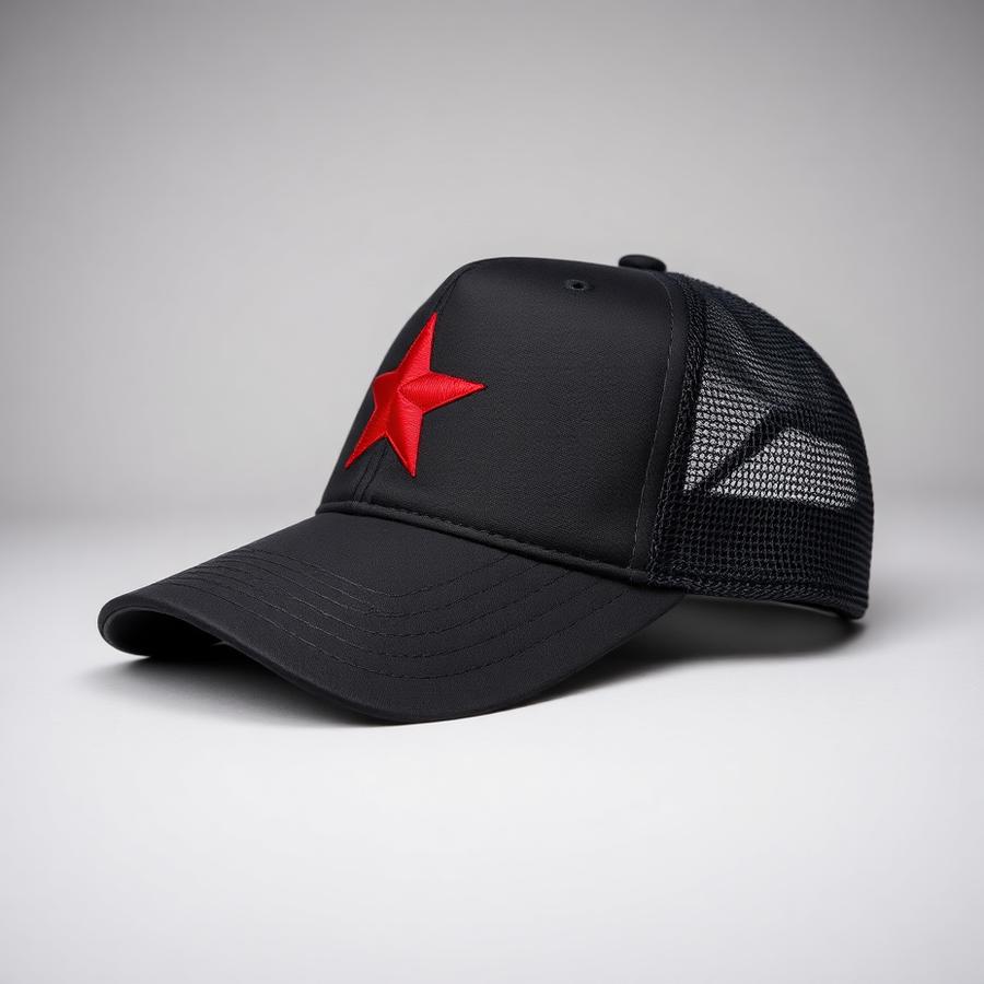 Boné Trucker Preto e Vermelho — produto disponível na loja Bravo Jeans