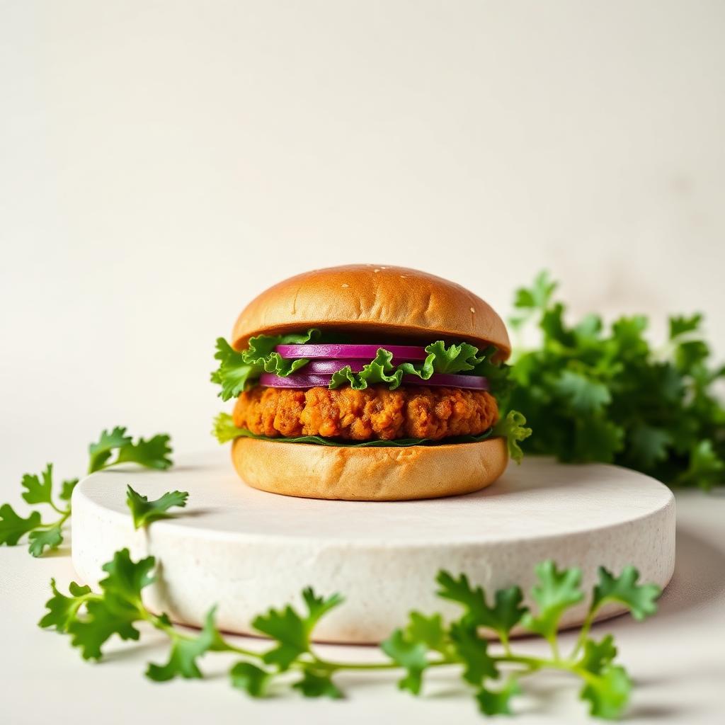Burger Vegetariano de Grão-de-Bico — produto disponível na loja Brasa Burger Lanches